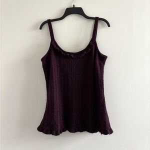 VTG INC Sweater Tank Burgundy Pointelle Ruffle Silk Angora Womens 1X Whimsigoth
